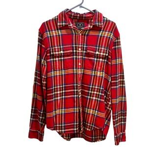 American Eagle Plaid Soft Flannel Shirt Button Up Mens Medium Red 611:S1403